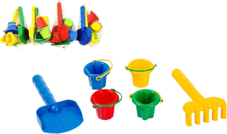 Set za pijesak L s lopaticom, grabljicama i mini kantama