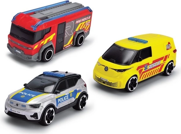 Spasilački set Dickie SOS 3-pack – vatrogasno, policijsko i ambulantno vozilo 1:36