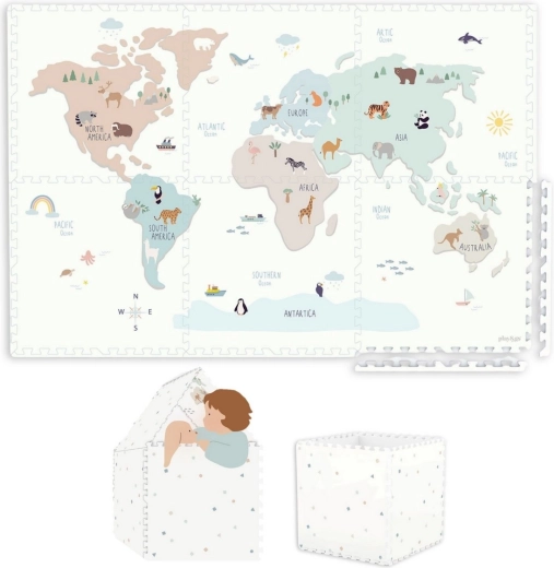 Play&Go EEVAA pjenasta podloga za igru 2u1 s kutijom za pohranu World map