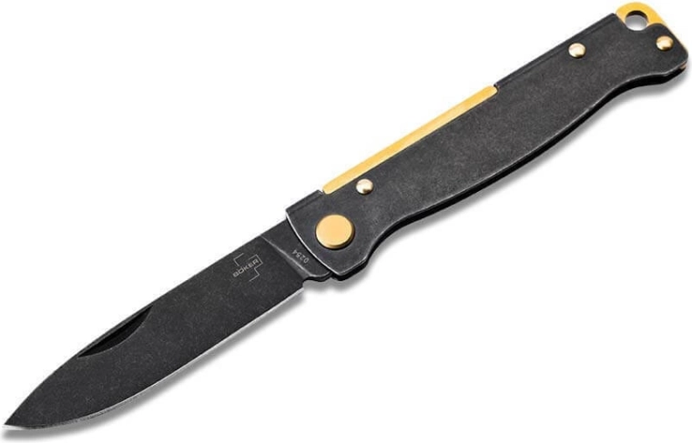 Džepni nož Böker Plus Atlas, 7,2 cm, crna završna obrada Blackwash, mjedeni elementi