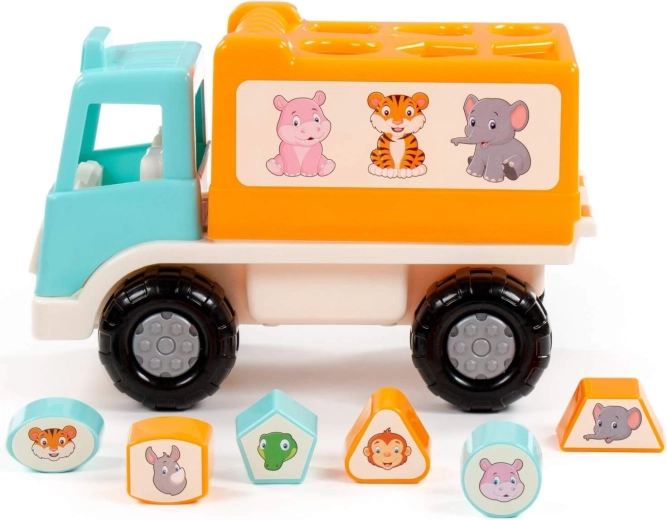 Shape sorter with 6 geometric shapes