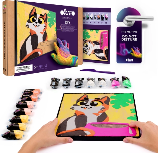 OKTO mačka s zdjelicom – kreativni set za slikanje masom prema brojevima 29 × 29 cm