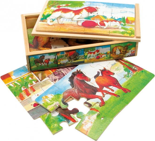 Drvene puzzle životinje u kutiji