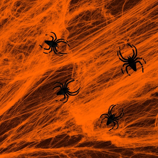 Orange Halloween Spider Web with Spiders