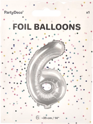Folijski balon broj 6 srebrni 35 cm