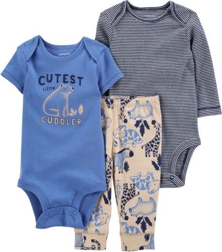 Carter's 3-dijelni set za dječaka Blue safari: bodi s kratkim rukavima, bodi s dugim rukavima i hlačice