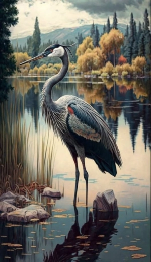 Dijamantno slikanje Ždral na jezeru 30 × 40 cm