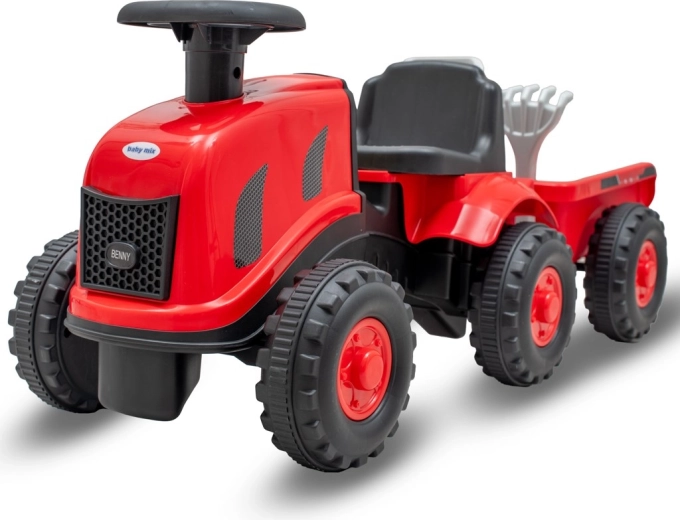 Dječje guralo traktor s prikolicom i alatom Baby Mix Benny – crveni