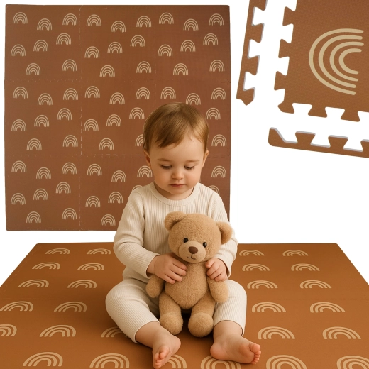 Pjenasta podloga HUMBI 180 × 180 cm – smeđe duge, 9 dijelova, vodootporna i sigurna