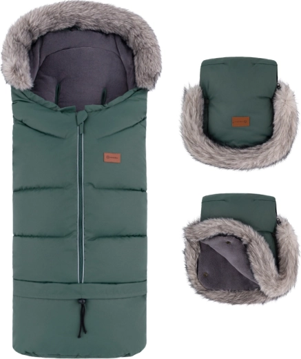 Petite&Mars zimski set: zimska vreća Arctic 4u1 i rukavice za kolica Furry khaki
