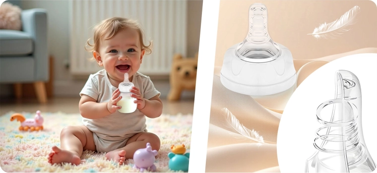 Dynamic teat for natural sucking