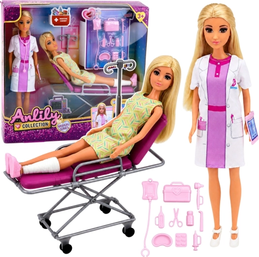 Anlily doll set: Doctor with patient, hospital bed and medical accessories, 30 cm