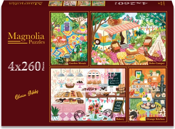 Magnolia set puzzli: vrtni mozaik, kampiranje, pekarnica i seoska kuhinja 4×260 dijelova