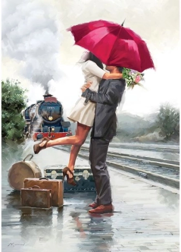 Diamond mosaic (diamond painting) Farewell at the Bus Stop 30 × 40 cm