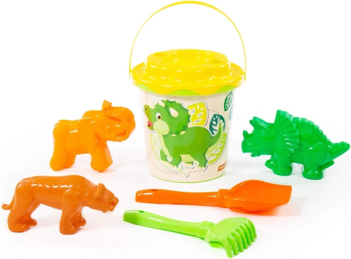 Dječji set za pijesak Dino – kantica, lopatica, grabljice i kalupi