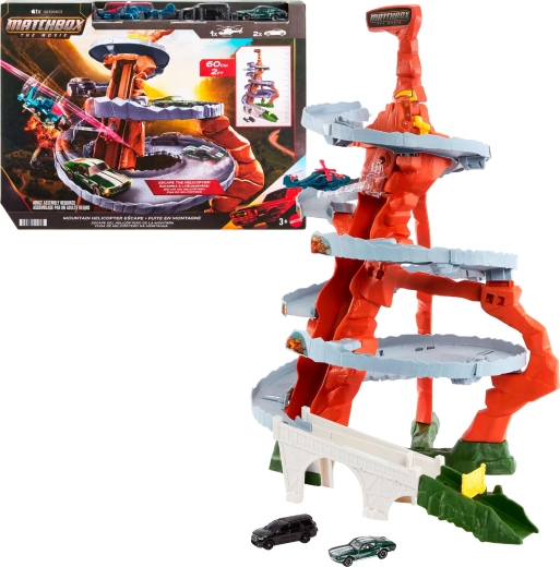 Matchbox The Movie planinska potjera s helikopterom – set za igru (staza + 2 autića + helikopter)