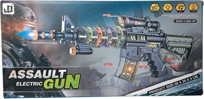 Battery-powered kids toy carbine with light and sound effects