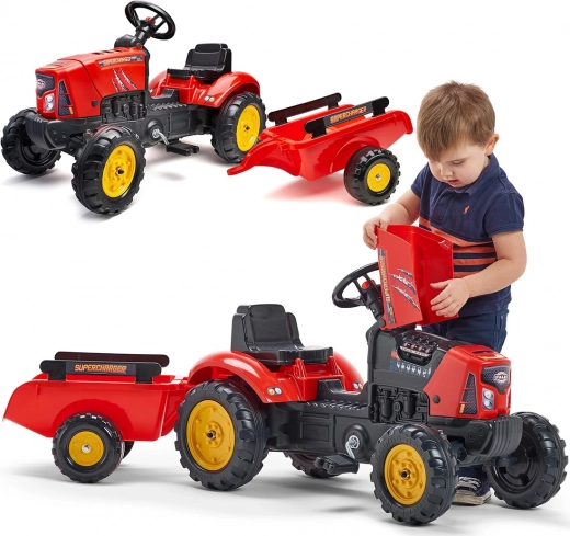 Dječji pedalatni traktor FALK Red Supercharger s odvojivom prikolicom