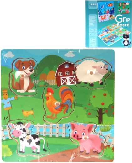 Drvene umetajuće puzzle na ploči s ručkama, 5 dijelova - 1 komad