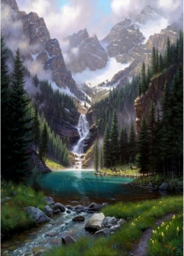 Diamond embroidery (diamond painting) – Pond in the mountains 30 × 40 cm