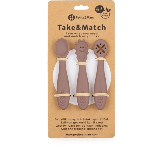 Petite&Mars set 3 silikonske trening žličice Take&Match velvet latte 6m+