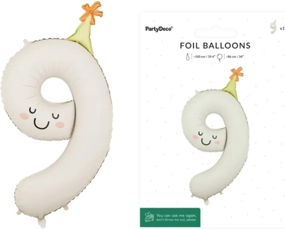 Folijski balon broj 9 krem boje s licem