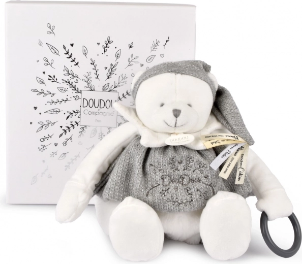 Doudou plišani polarni medvjedić s prstenom 30 cm sivi
