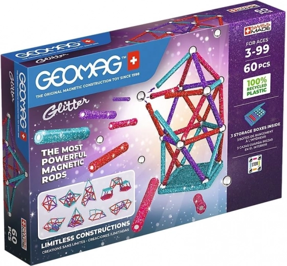 Geomag Glitter sjajna magnetska konstrukcijska set od reciklirane plastike 60 dijelova