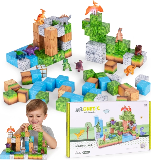 Magnetičke građevne kocke za djecu 114 kom – dinosauri