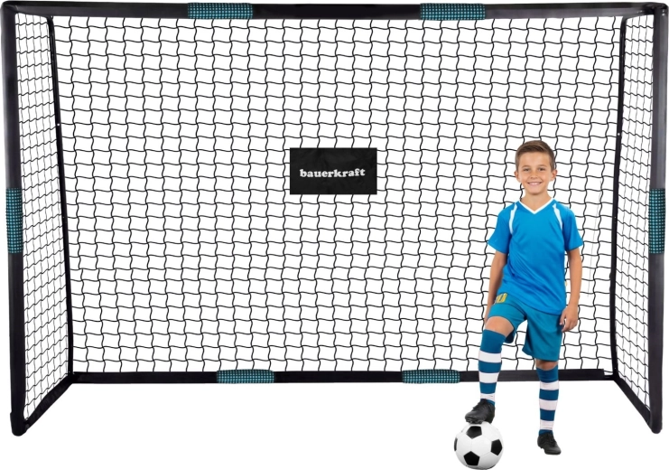 Metalni nogometni gol Bauerkraft s mrežom 300 × 200 × 120 cm crno-plavi