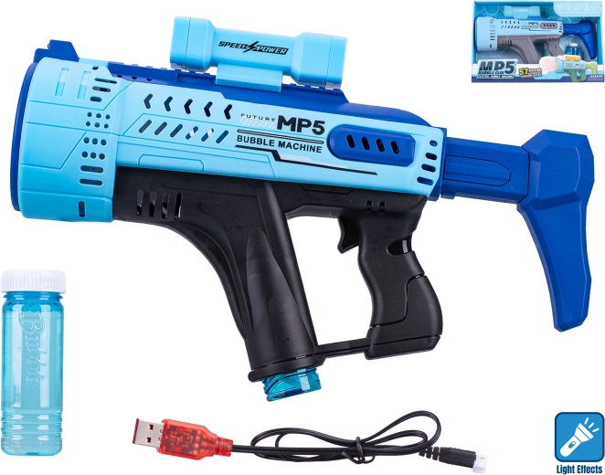 Puhalica za balončiće MP5 plava sa svjetlosnim efektom 44 cm