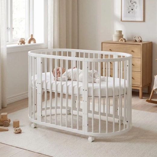 Growing oval cot bed 3-in-1 with mattress New Baby, white