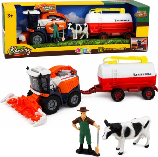 Kombajn s cisternom za mlijeko, figuricama farmera i krave sa svjetlima i zvukovima (4 kom)