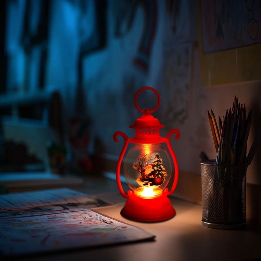 Christmas Decorative Lantern with Santa, Red