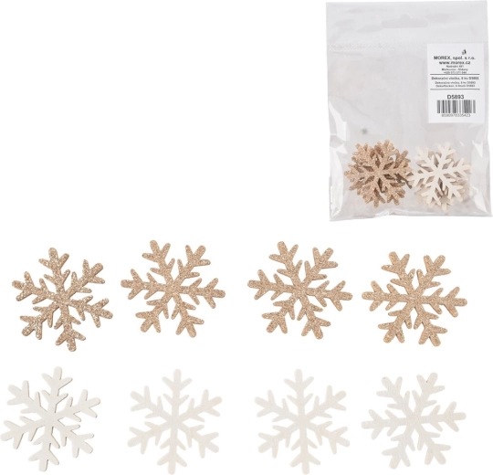 Drvene snježne pahuljice bijela/smeđa 4 cm, 8 kom