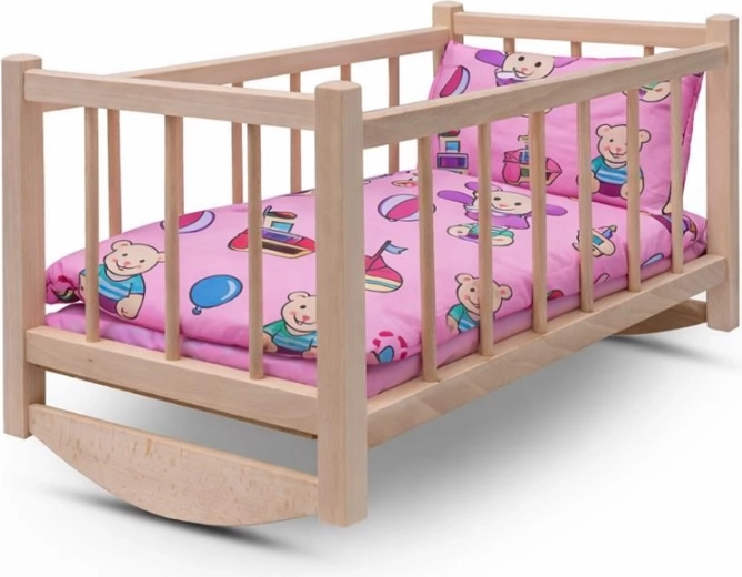 Drvena kolijevka za lutke s posteljinom BABY MIX Bears
