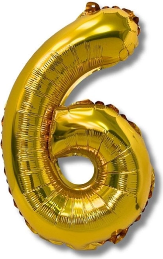 Foli balon u obliku broja 6 zlatni 40 cm