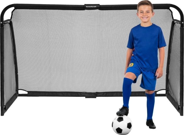 Čelični nogometni gol Bauerkraft s trening mrežom 180 × 120 × 60 cm, crni