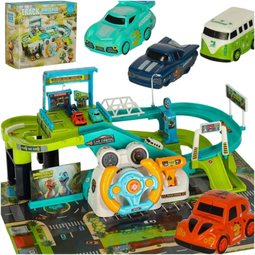 Interactive Race Track with Parking Garage and Steering Wheel