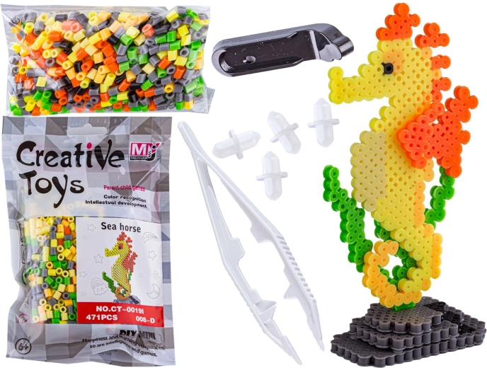 3D iron-on beads – seahorse (template), bag