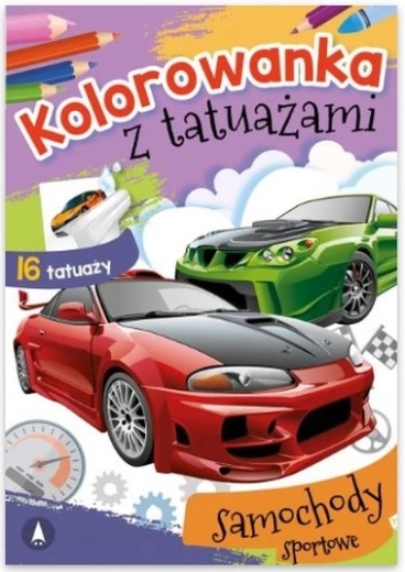 MotoTattoo Coloring Book with Washable Tattoos – Sports Cars