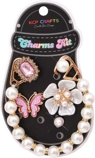 Set of slipper charms pearl chain and pink butterfly - 1 piece
