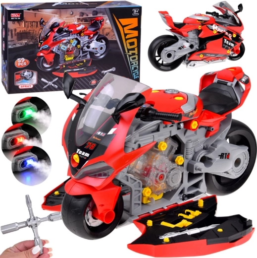 Children's Buildable Racing Motorcycle with Light, Sound and Fog, 59 Pieces