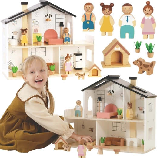 Tooky Toy drvena kućica za lutke s dodacima i obitelji (20 kom)