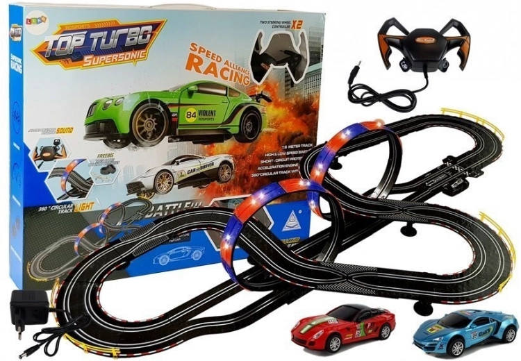 Trkaća staza 1:43 s 2 autićima Top Turbo sa svjetlima, duljina 7,6 m