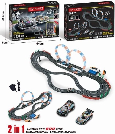 Zavodna autodrom staza 2u1 s petljom, 2 auta, 600 cm, 1:43