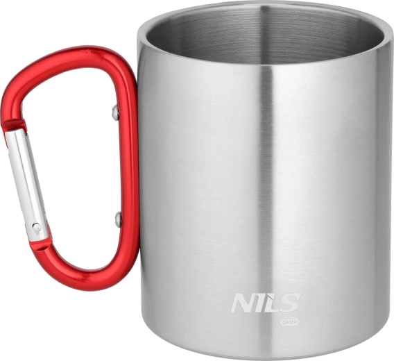 Kampirska inox šalica s karabinerom 300 ml crvena NILS Camp