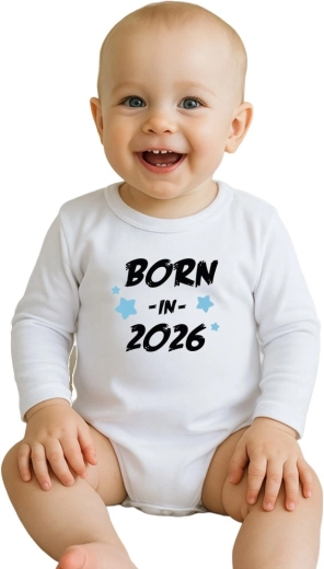 dječji bodi s printom new baby born in 2026, dugi rukav