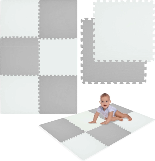 Pjenasta podloga HUMBI 180 × 120 cm – velike vodootporne puzzle, 6 kom, bijela/siva
