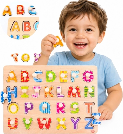Tooky toy Montessori drvena umetna slagalica abeceda s ručkama